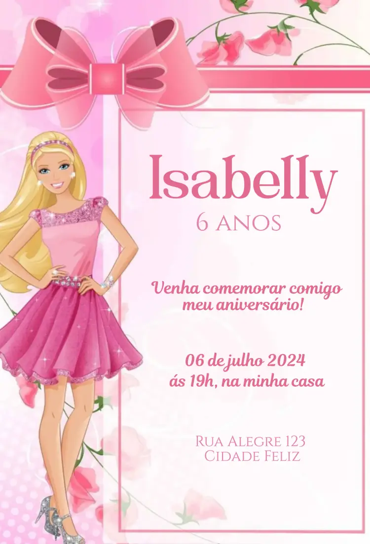 Convite Barbie com Laço