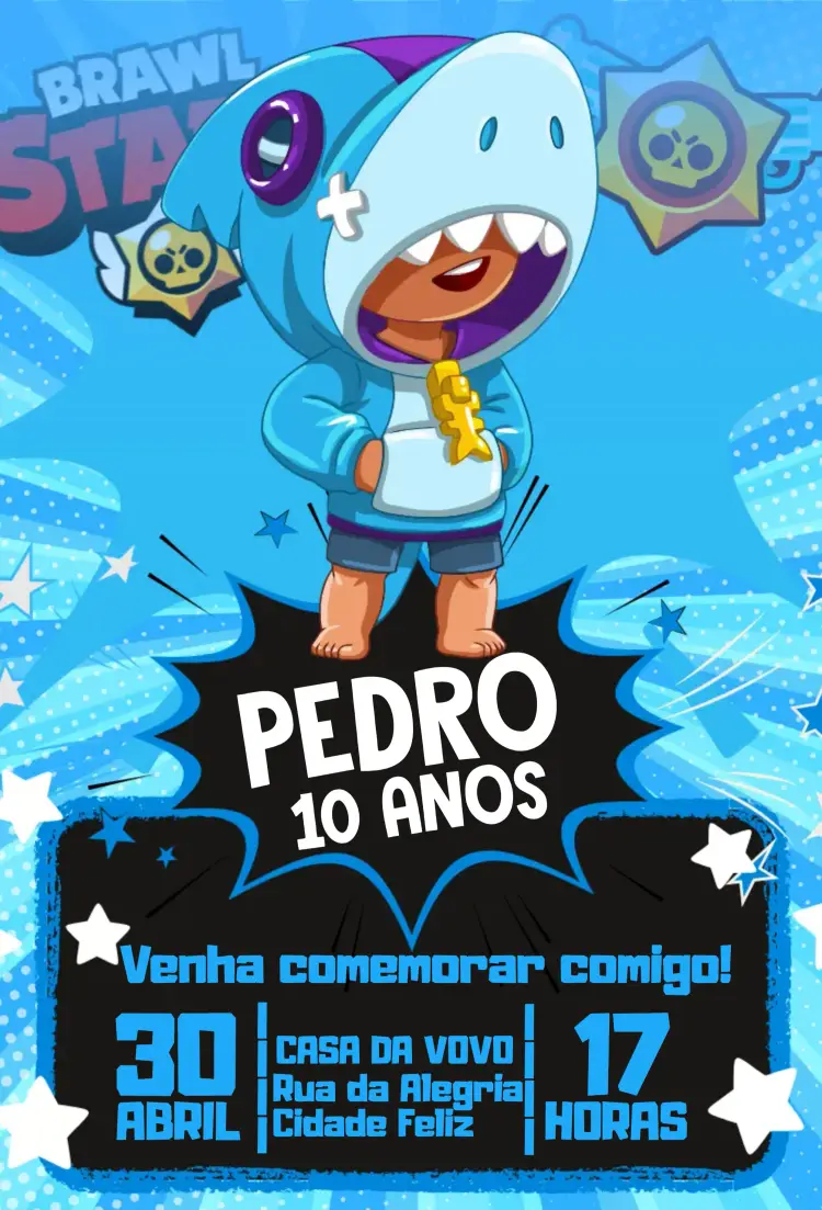 Convite Brawl Stars Leon Tubarão