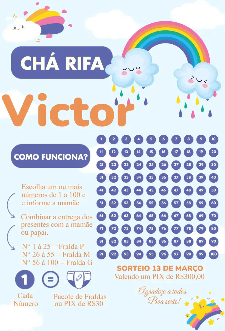Convite Chuva de Amor Arco-íris – tema Chá Rifa colorido, natureza, animais, arco-íris, divertido, moderno