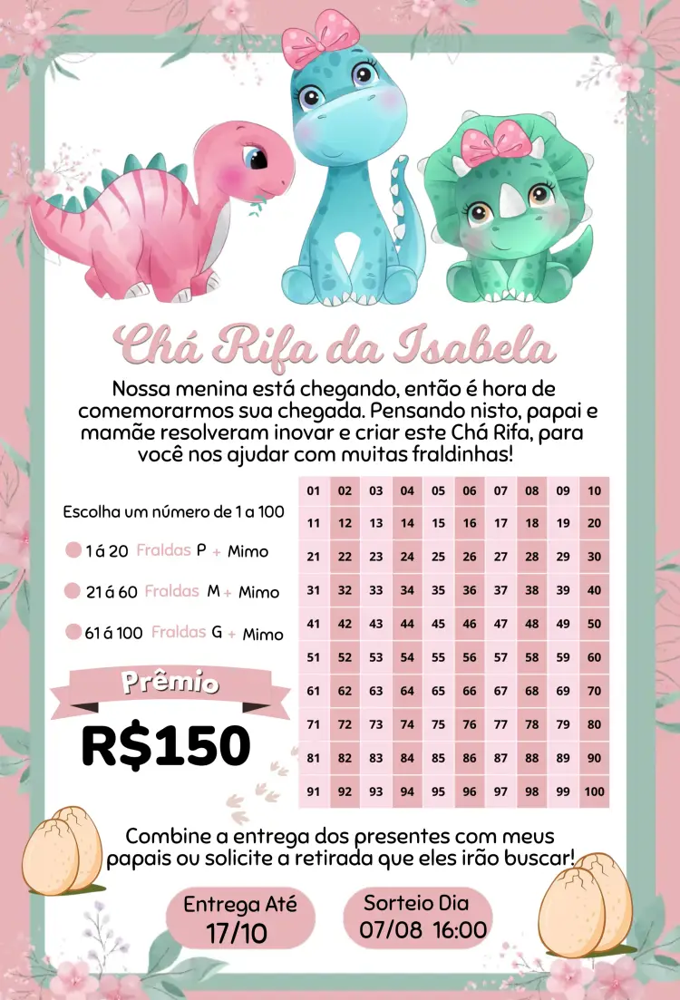 Convite Dinossauros e Flores