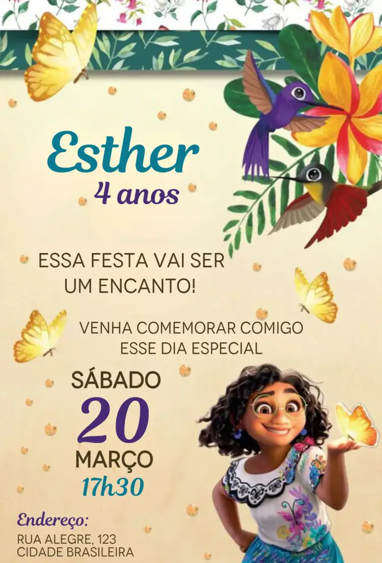 Invitación Encanto Disney – tema Aniversário Infantil colorido, mágico, jovial, temático, divertido, ilustrações encantadoras