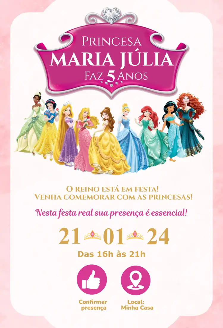 Convite Festa Real editável e personalizável