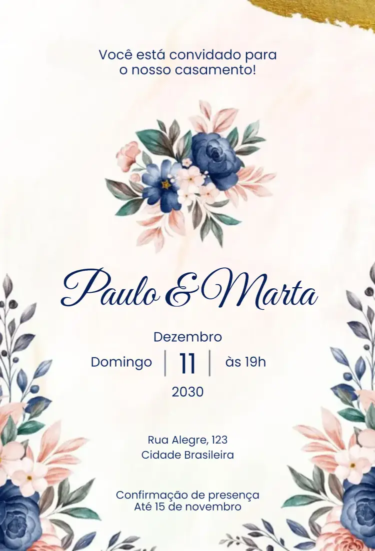 Convite Floral Clássico editável e personalizável