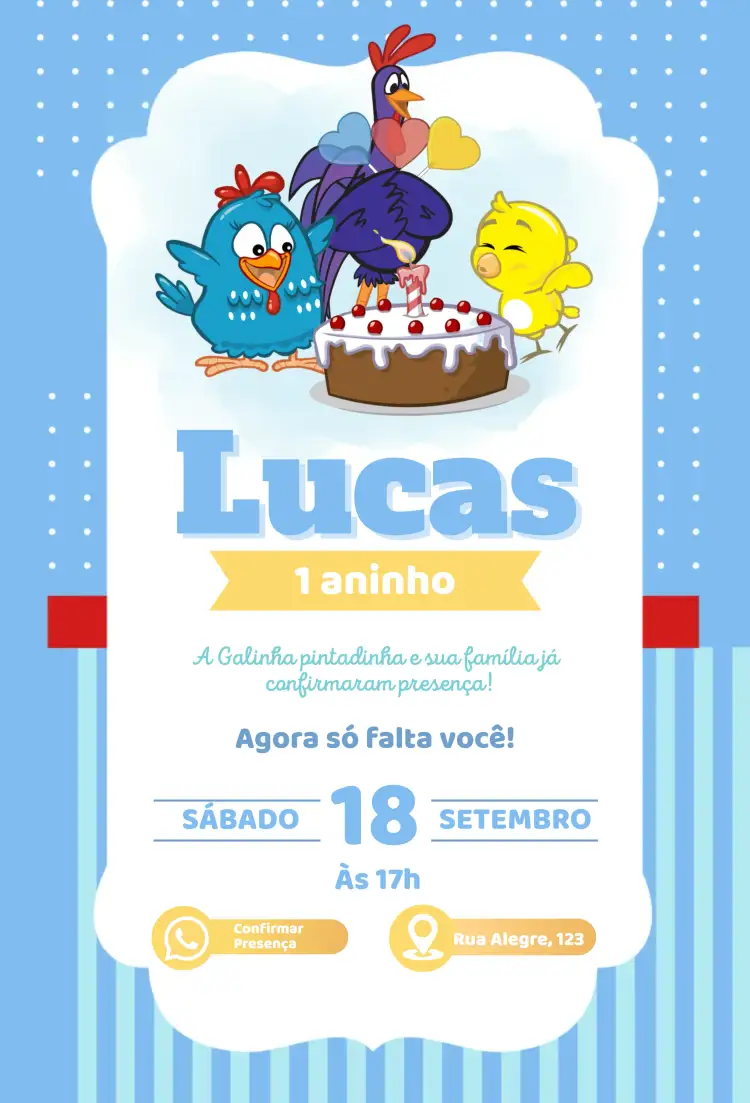 Convite Galinha Pintadinha – tema Aniversário Infantil colorido, lúdico, infantil, divertido, temático