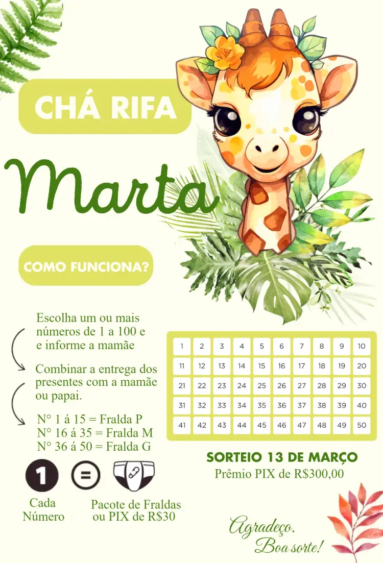 Convite Girafa Kawai