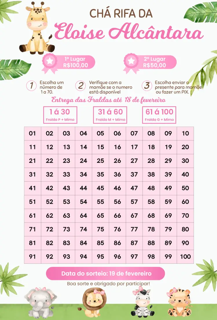 Convite Girafa Safari Rosa editável e personalizável