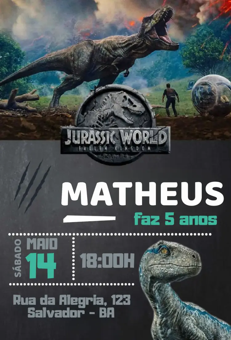 Convite Jurassic Blue Dino
