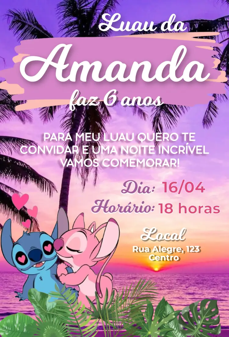 Convite Lilo e Stitch Luau editável e personalizável