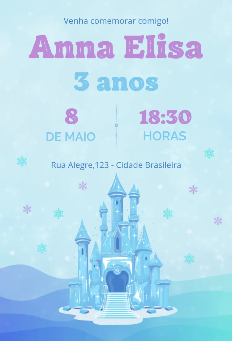 Convite Menina Castelo Azul Gelo