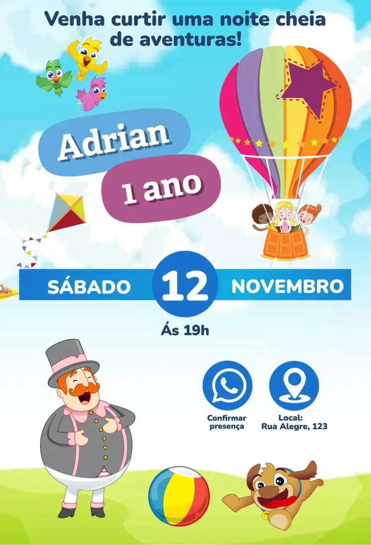 Convite Mundo Bita editável e personalizável