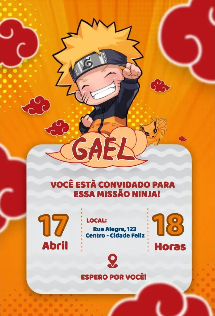 Convite Naruto Kids editável e personalizável