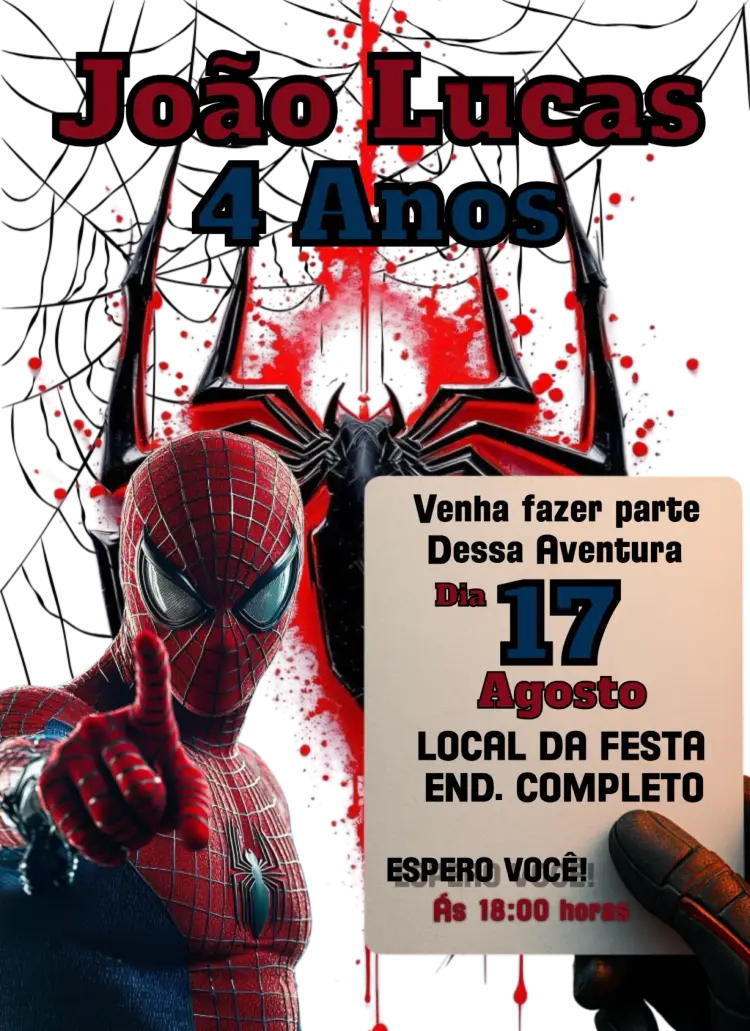 Convite O Homem Aranha editável e personalizável