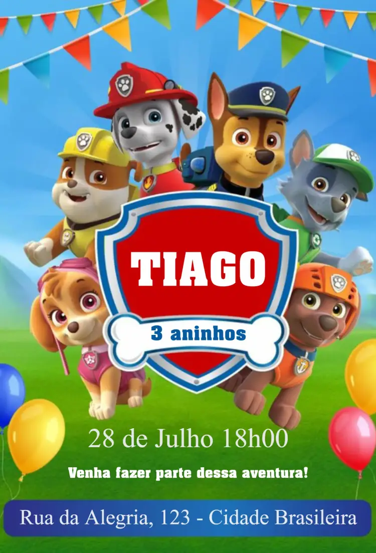 Convite Patrulha Canina 2 editável e personalizável