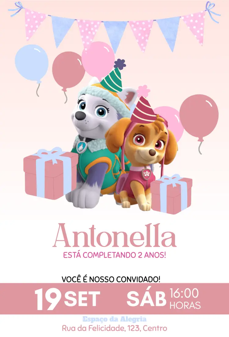 Convite Patrulha Canina Meninas