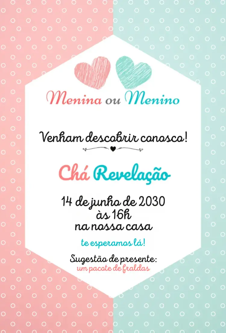 Convite Rosa ou verde – tema Chá Revelação divertido, colorido, ilustrações infantis, moderno, lúdico