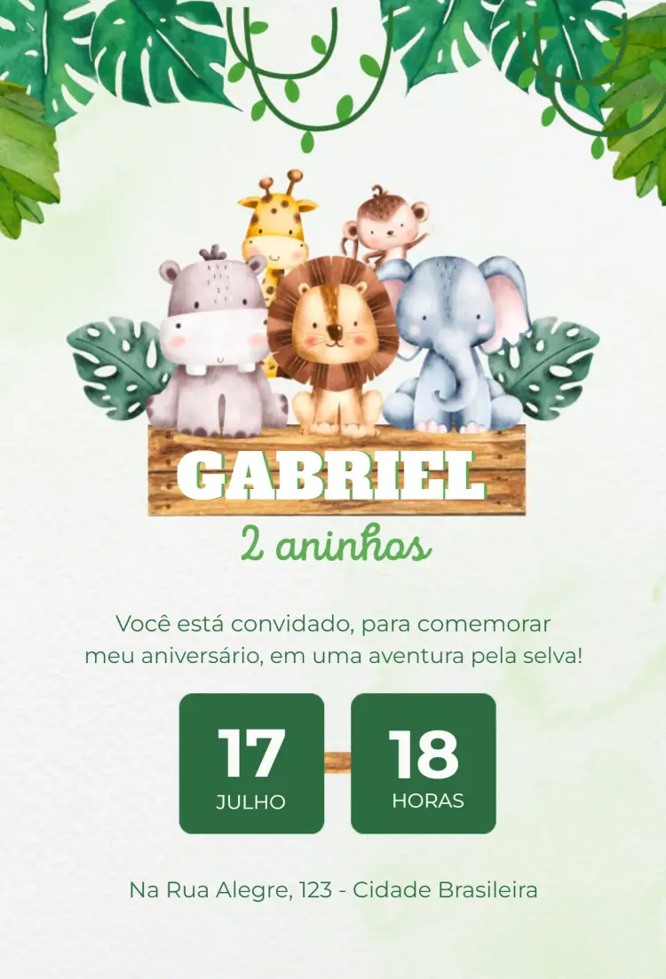 Convite Safari verde e marrom