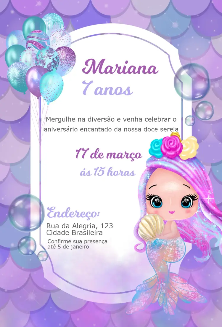 Convite Sereia rosa
