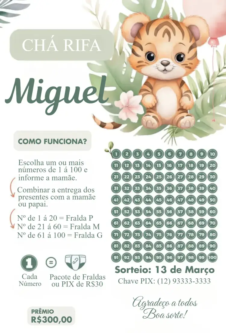 Convite Tigrinho na Selva editável e personalizável