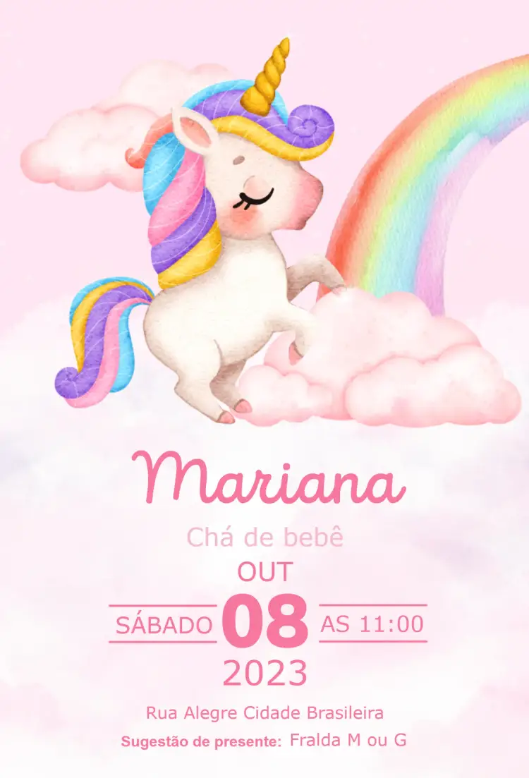 Convite Unicórnio e Nuvens