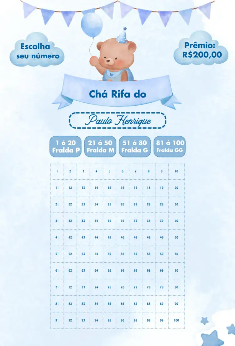 Convite Urso Aniversariante – tema Chá Rifa safari, natureza, animais, lúdico, colorido, infantil