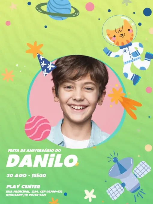 Infantil Com Foto Menino Verde Gato