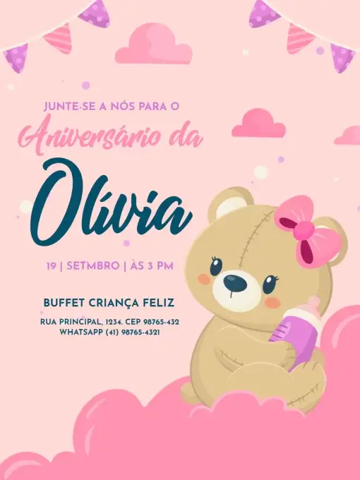 Infantil Feminino Ursinha Rosa Claro