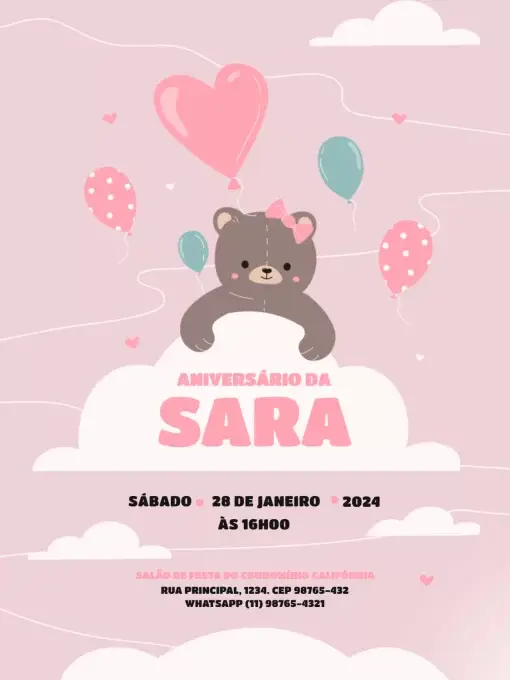 Infantil Feminino Ursinha Balão Encontro