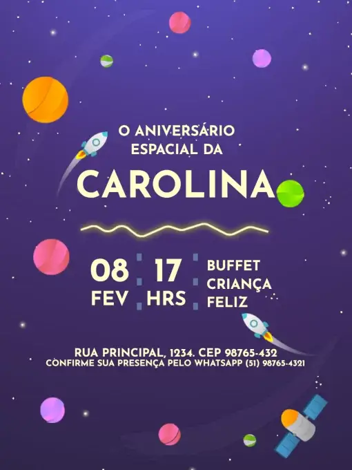 Infantil Espaço Roxo Foguete