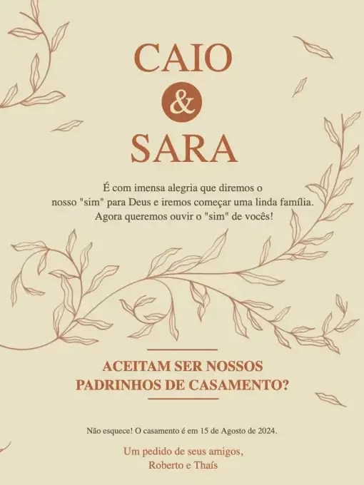Convites para padrinhos de casamento para editar online