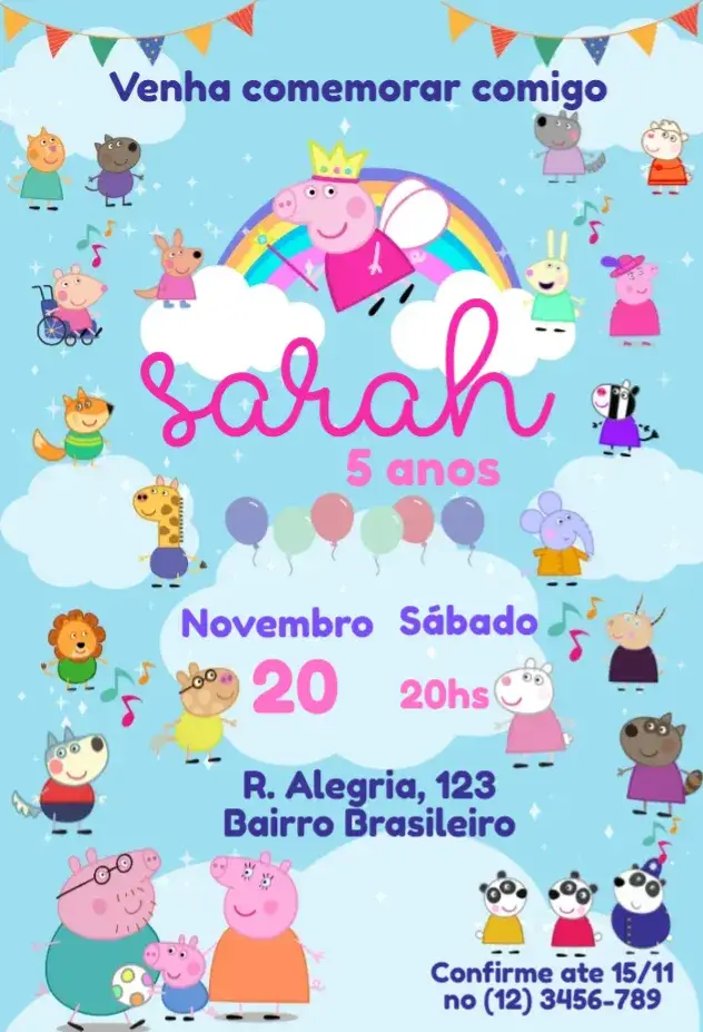 Convite Peppa Pig e Amigos