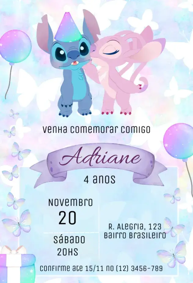 Convite Stitch e Angel