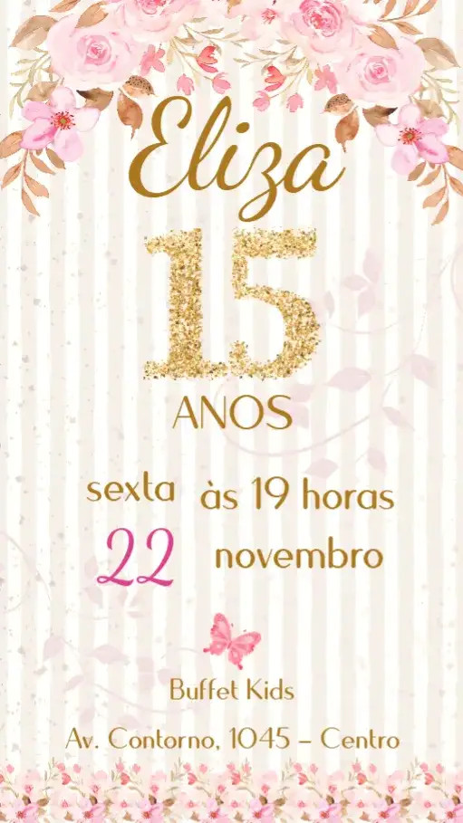 Convite 15 Anos – tema 15 anos moderno, elegante, vibrante, temático, jovem