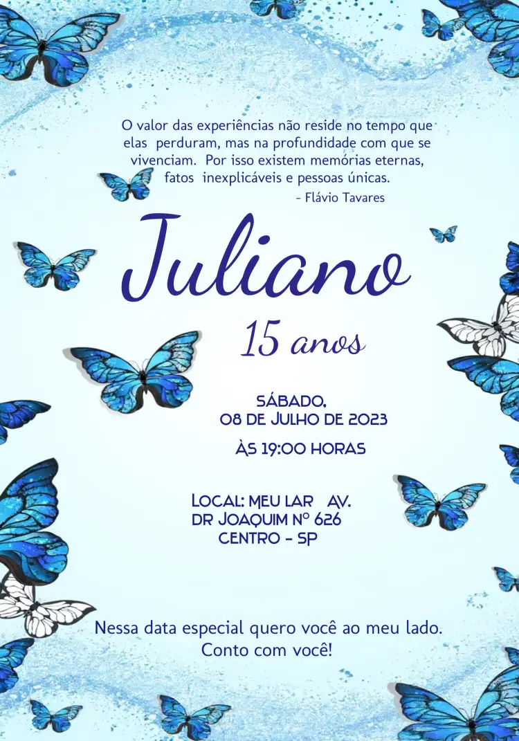 Convite 15 Anos Azul – tema 15 anos azul, elegante, moderno, festa, jovem