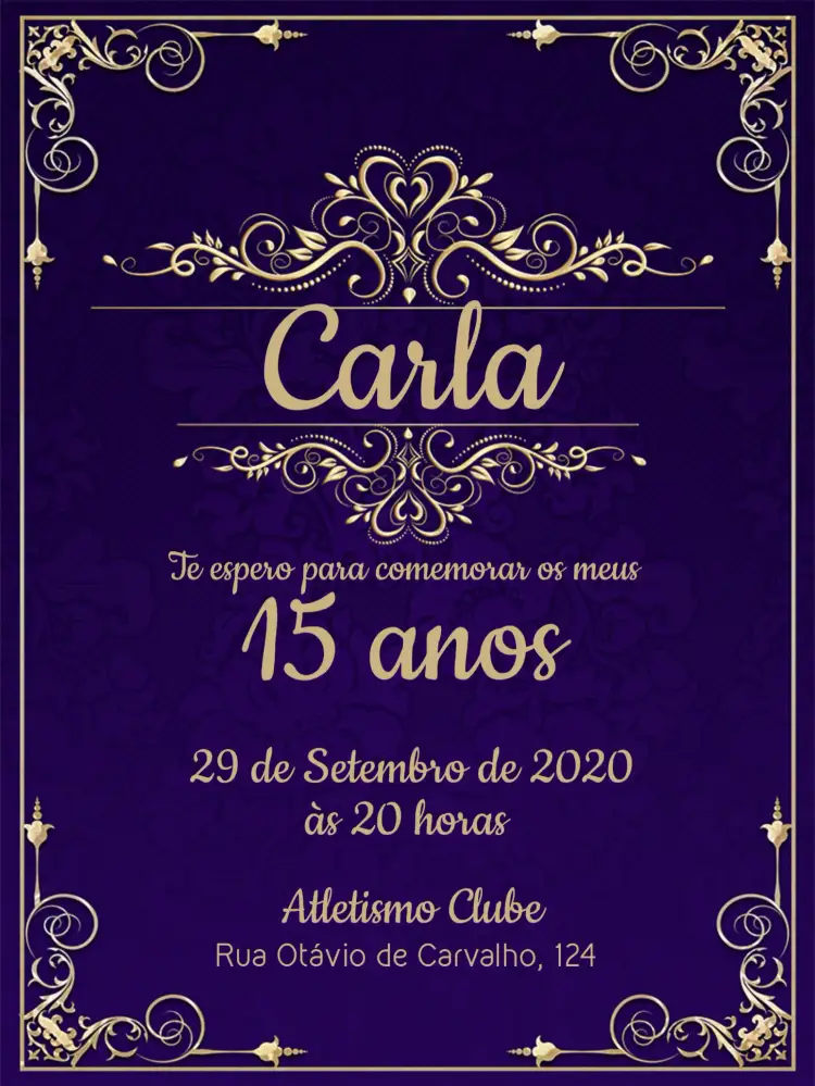 Convite 15 Anos - Azul Com Arabescos Dourados Festa – tema 15 anos elegante, moderno, dourado, azul, luxuoso, clássico