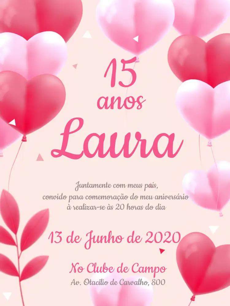 Convite 15 Anos - Balões Rosa