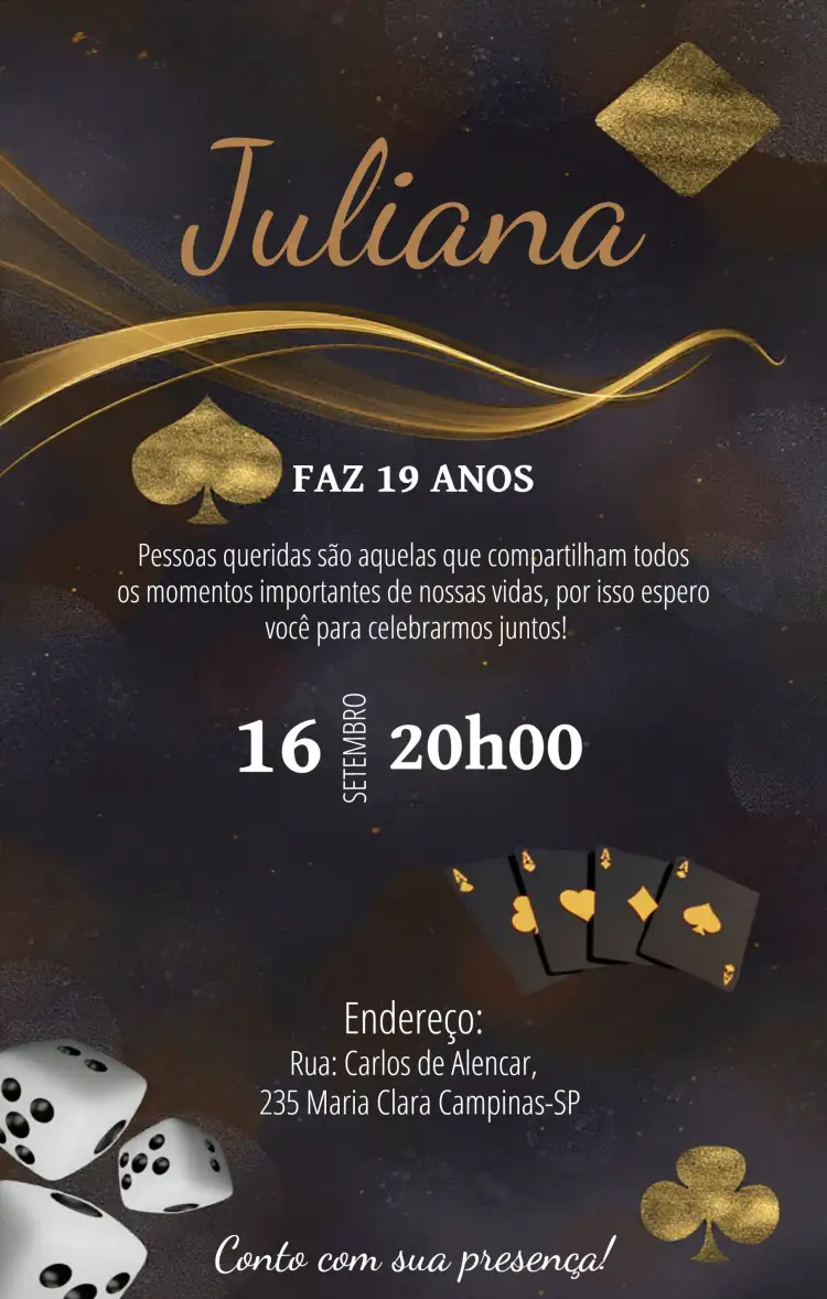 Convite 15 Anos Cassino Vermelho – tema 15 anos cassino, vermelho, moderno, diversão, festivo, jovem