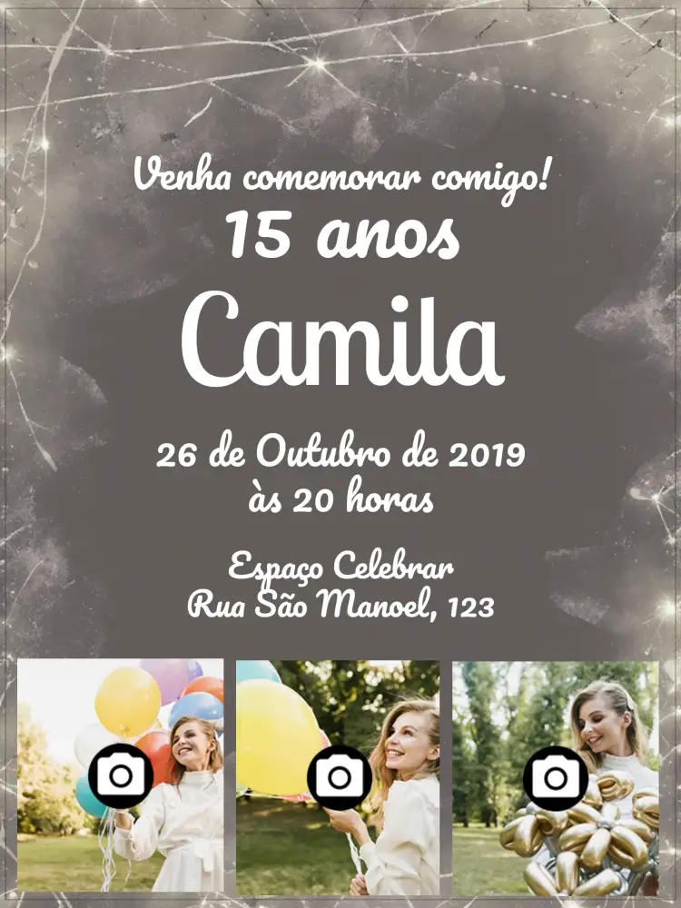 Convite 15 Anos Chalkboard Com Fotos Colagem