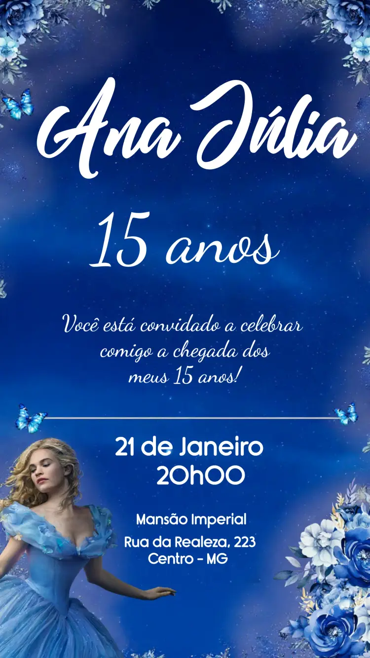 Convite 15 Anos Cinderela Borboleta