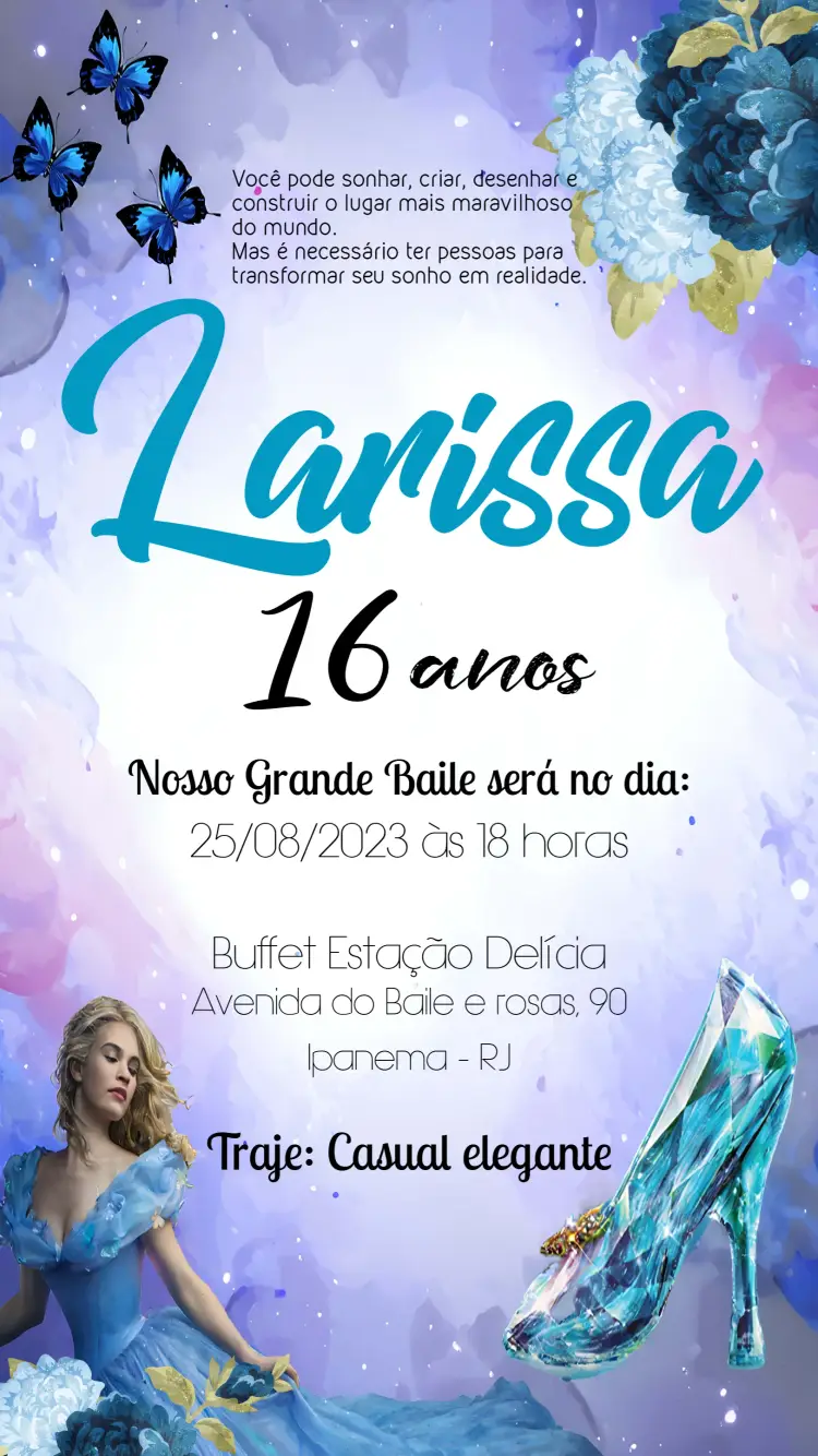 Convite 15 Anos Cinderela Debutante