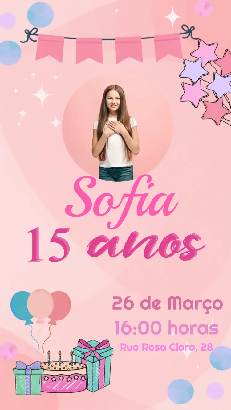 Convite 15 Anos Com Foto Festa – tema 15 anos rosa, elegante, moderno, fotográfico, feminino, celebração