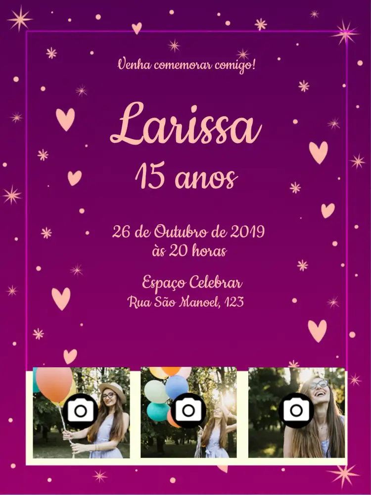 Convite 15 Anos Com Foto Luxuoso – tema 15 anos luxuoso, clássico, elegante, floral, aquarela, romântico