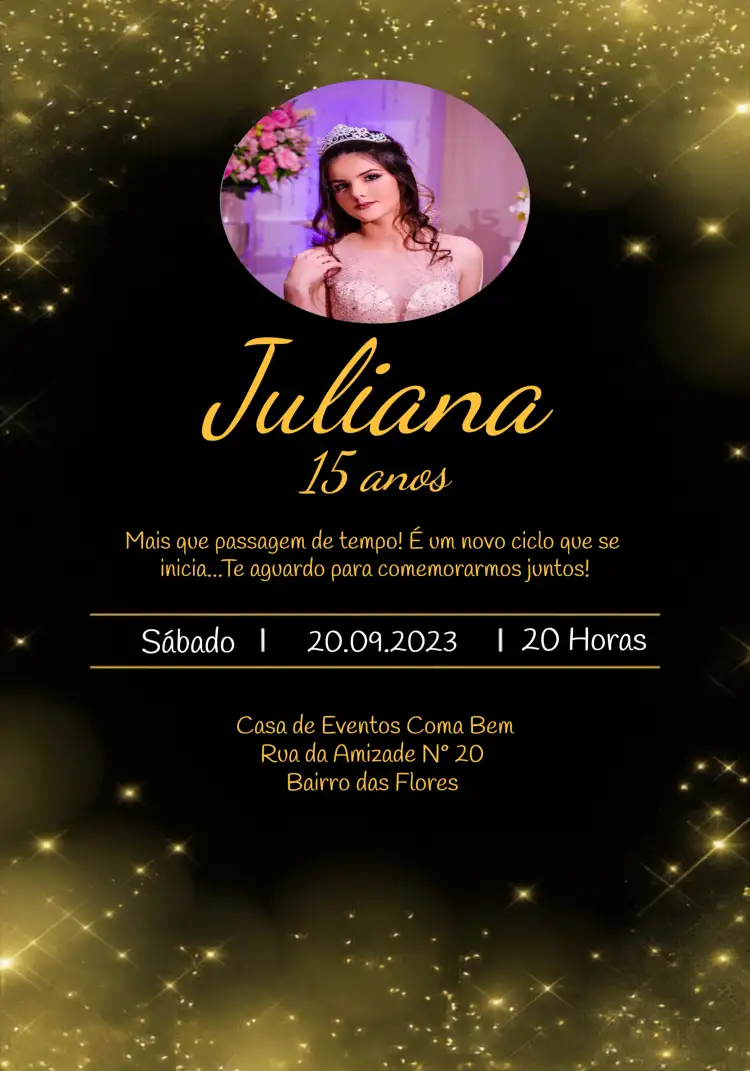 Convite 15 Anos Com Foto Preto – tema 15 anos preto, moderno, elegante, minimalista, sophisticated