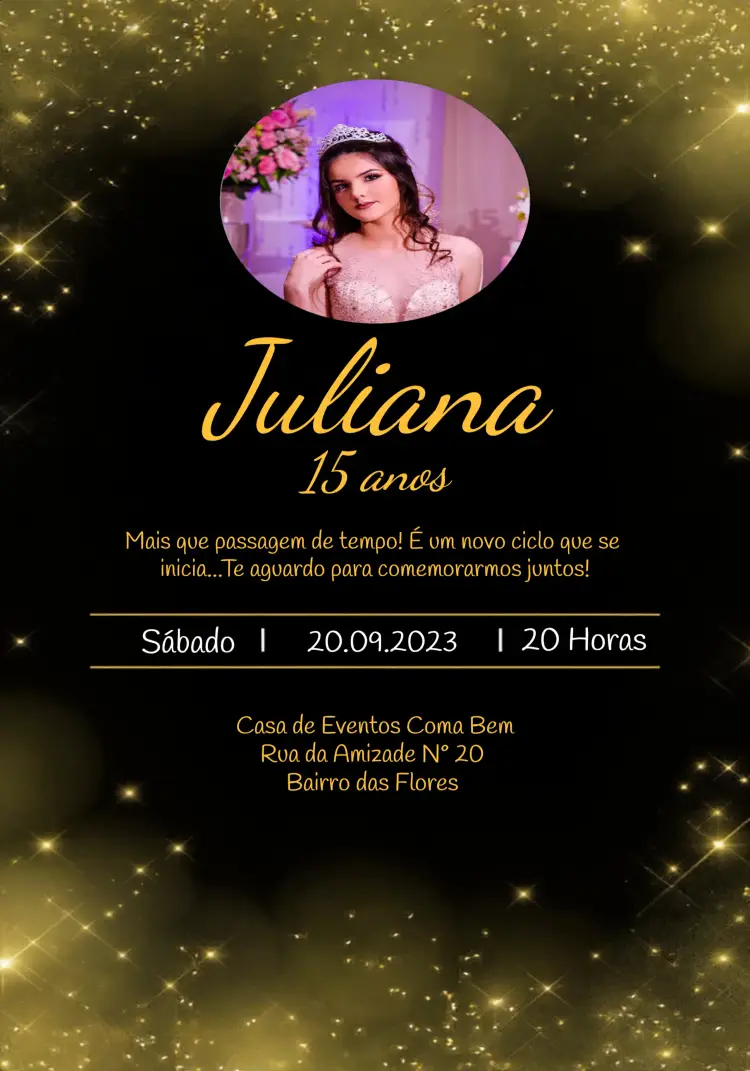 Convite 15 Anos Com Foto Preto