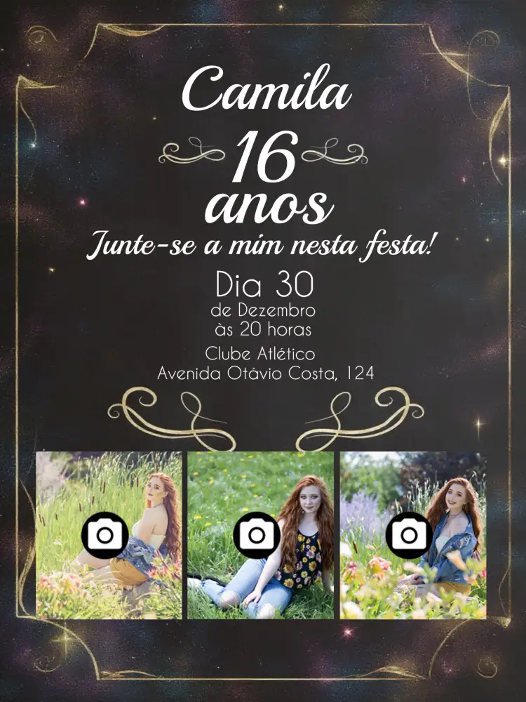 Convite 15 Anos Com Fotos Mosaico – tema 15 anos delicado, moderno, elegante, feminino, colorido, divertido
