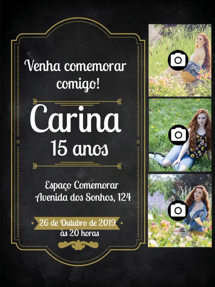 Convite 15 Anos Com Fotos Quadro