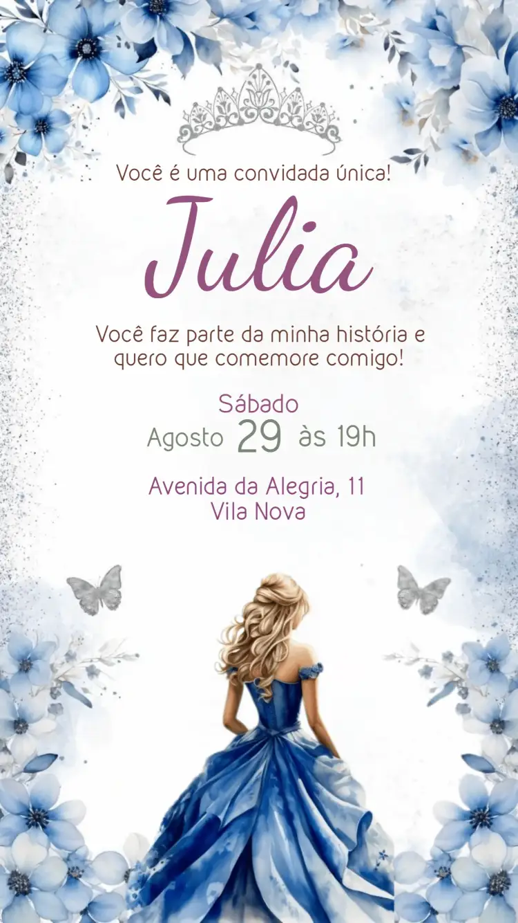 Convite 15 Anos Debutante Menina – tema 15 anos floral, delicado, romântico, moderno, colorido, elegante