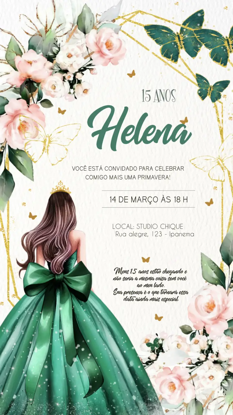 Convite 15 Anos Debutante Princesa Glitter