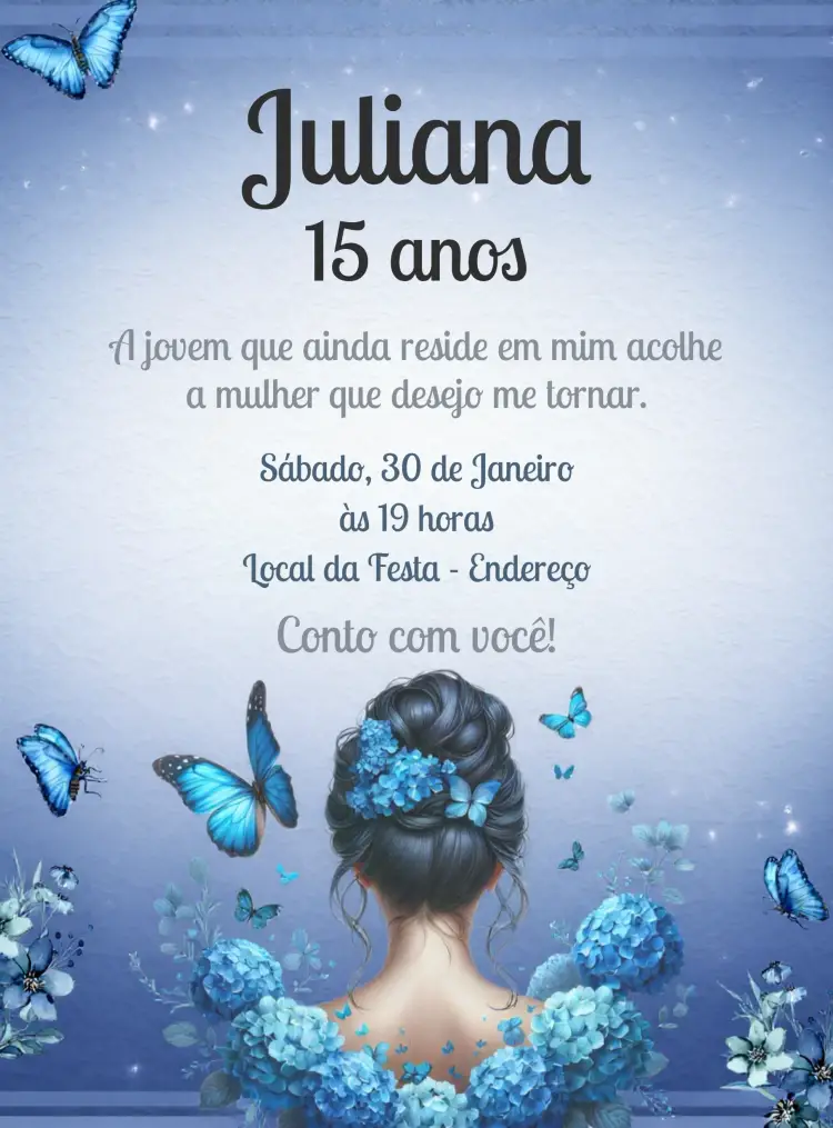 Convite 15 Anos Debutante Vestido editável e personalizável