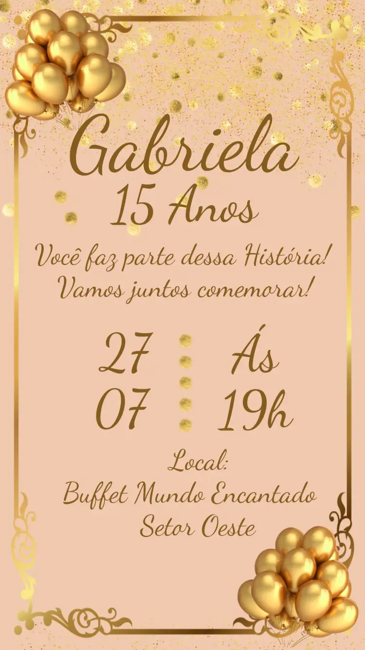 Convite 15 Anos Dourado