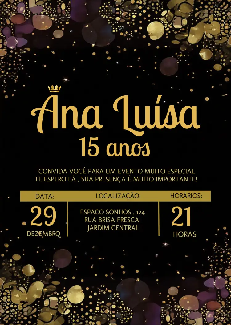 Convite 15 Anos Dourado E Preto Luxo
